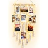 Dahey Hanging Photo Display Dorm Wall Decor Macrame Wall Hanging Boho Collage Picture Frames with 30 Clips Photo Hanger with String Light Decor for Teen Girl College Bedroom Living Room Christmas Gift