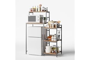 COCOLUCKY 6-Tier Mini Fridge Stand with Storage,Mini Fridge Shelf,Mini Coffee Bar with Mini Fridge Space,Baker Racks,Microwave Stand,Mini Fridge Cabinet with Storage for Dorm Kitchen(Vintage Brown)