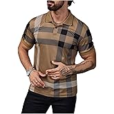 SweatyRocks Men's Plaid Golf Shirts Short Sleeve Button Down Casual Collared Work Shirt