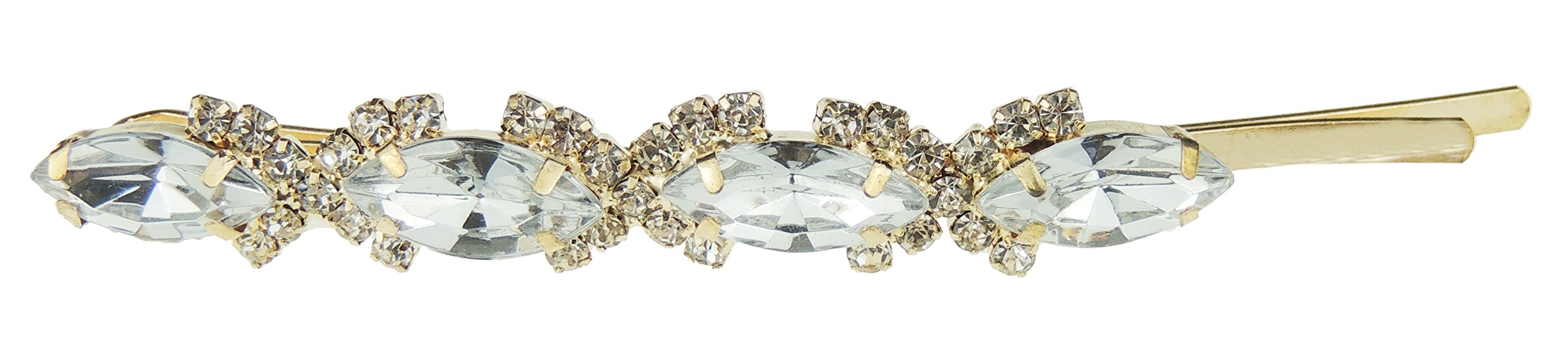 ONE GRIP Womens Girls Sparkly Bow Rhinestone Jeweled Crystal Diamante Party Birthday Christmas Bridal Wedding Accessories Slides Hairpin Hair Clips Grips Bobby Pins 9cm Gold Tone Stones Oval (Clear)