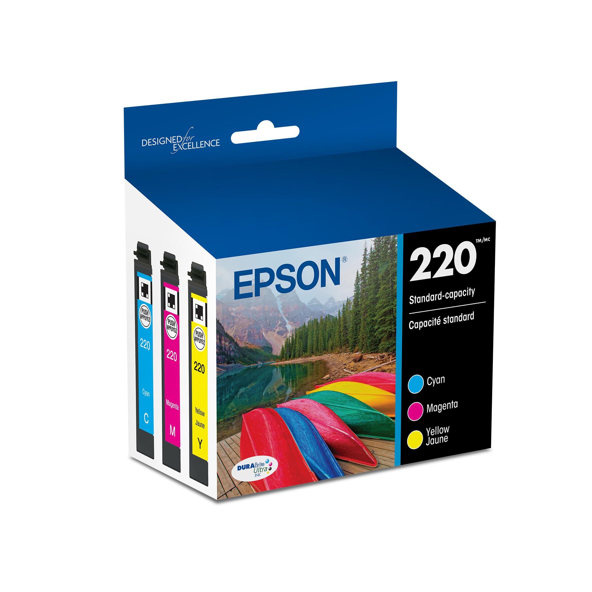 Photo 1 of EPSON 220 DURABrite Ultra Ink Standard Capacity Color Combo Pack (T220520-S) Works with WorkForce WF-2630, WF-2650, WF-2660, WF-2750, WF-2760, Expression XP-320, XP-420, XP-424