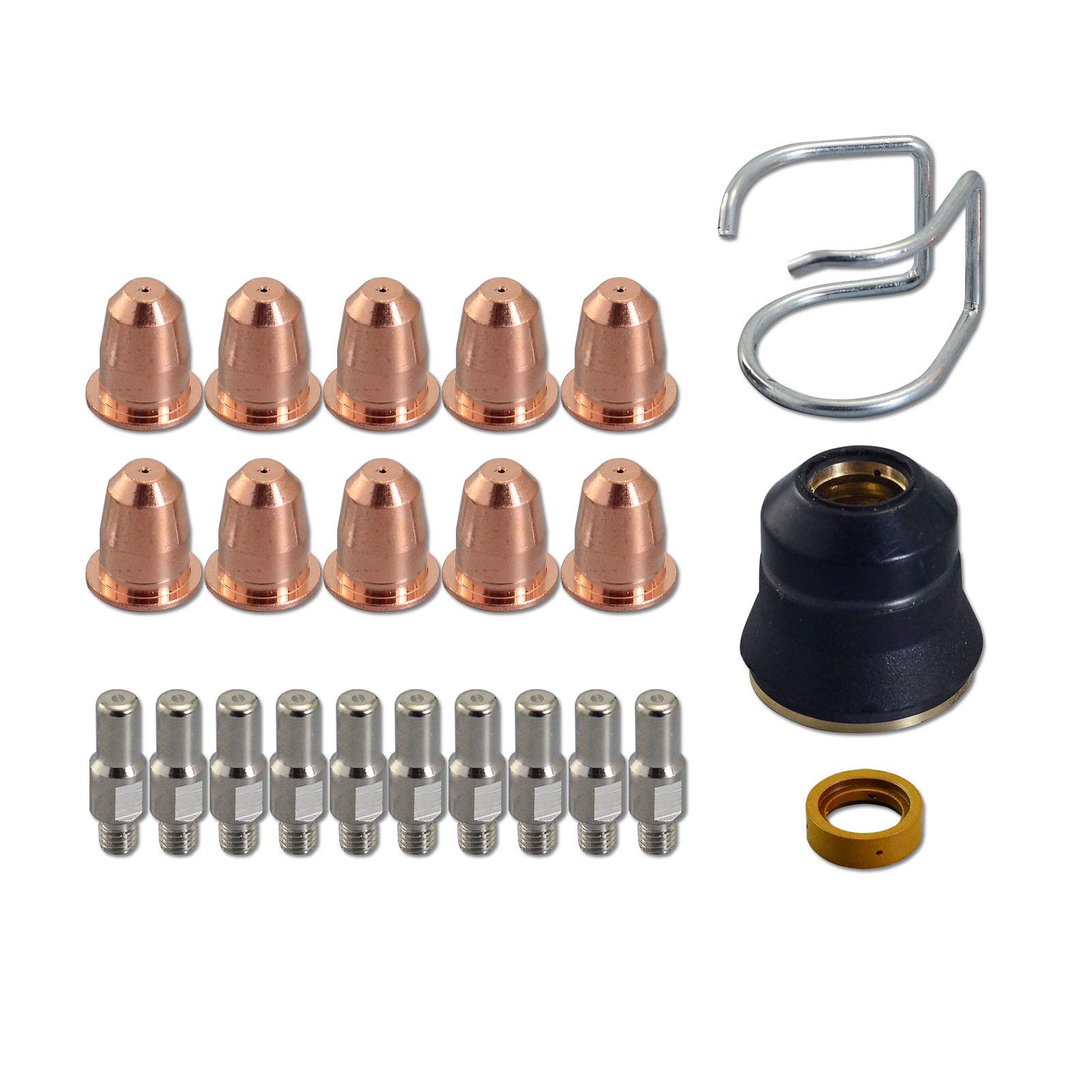 RIVERWELD Plasma Electrode PR0110 Plasma Tips 0.8 PD0116-08 Outside Nozzle Retaining Caps PC0116 Air Diffuser PE0106 Stand Off Guide CV0010 for S45 Plasma Cutter Torch 23pcs