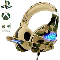 Gaming Headset for PS4 Xbox One PC, Beexcellent Deep Bass PS4 Headset with Noise Immunity Mic, LED Light, Friction-Reduction Cable, High Comfort Earmuff-Camo