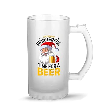 iKraft Christmas Quotes Beer Mug- Its The Most Wonderful Time for A Beer Funny Santa Printed Beer Mug Gift for Party