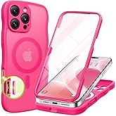 BERFY for iPhone 16 Pro Max Case for Women Girls, [Compatible with MagSafe][Built-in Glass Screen Protector and Camera Protection] Cute Wave Matte Full Body Phone Case for iPhone 16 Pro Max, Hot Pink