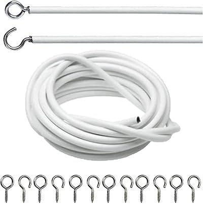 DIVCHI Net Curtain Wire Set 3m with 6 Eyes & 6 Hooks White Premium Wire