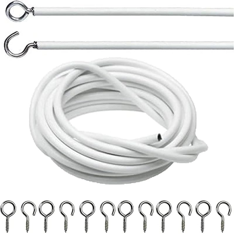 DIVCHI Net Curtain Wire Set 3m with 6 Eyes & 6 Hooks White Premium Wire