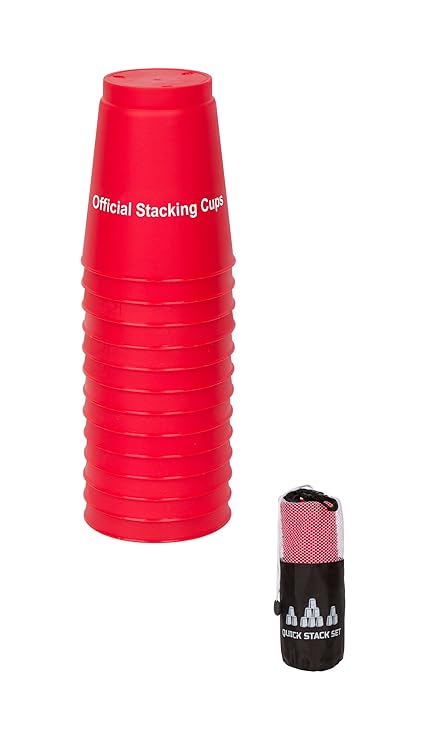 Quick Stack Cups - Speed Training Sports Stacking Cups With Carry Bag - Set of 12 By Trademark Innovations (Red)