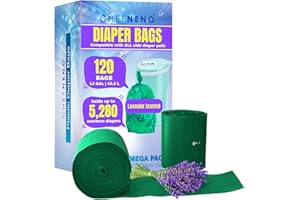 CHEFNENO Disposable Diaper Pail Refill Plastic Bag (120 count) Compatible with Ubbi Diaper Bag Pail 13 Gallon Capacity Green Eco-friendly Diaper Pail Bag (120 ct., Lavender Scented)