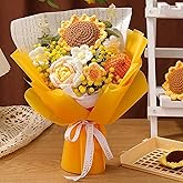 Rimvoe Crochet Flowers Bouquet, Handmade Knitted Sunflower Rose Tulip Puff Flower Bouquet, Gift for Mother Wife on Birthday Valentines Anniversary