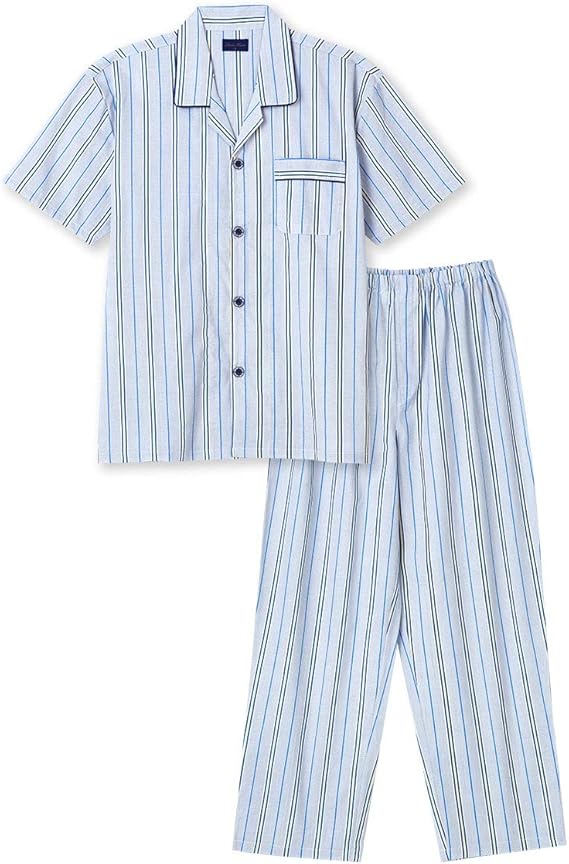 Amazon 綿100 半袖 メンズパジャマ 大きいサイズ 春 夏 向け ストライプ さらりとした薄手 パジャマ 通販