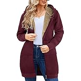 Wiepux Casual Zip Up Hoodie for Women, Long Tunic Fleece Jacket Plus Size Coat, Warm Winter Hooded Outerwear