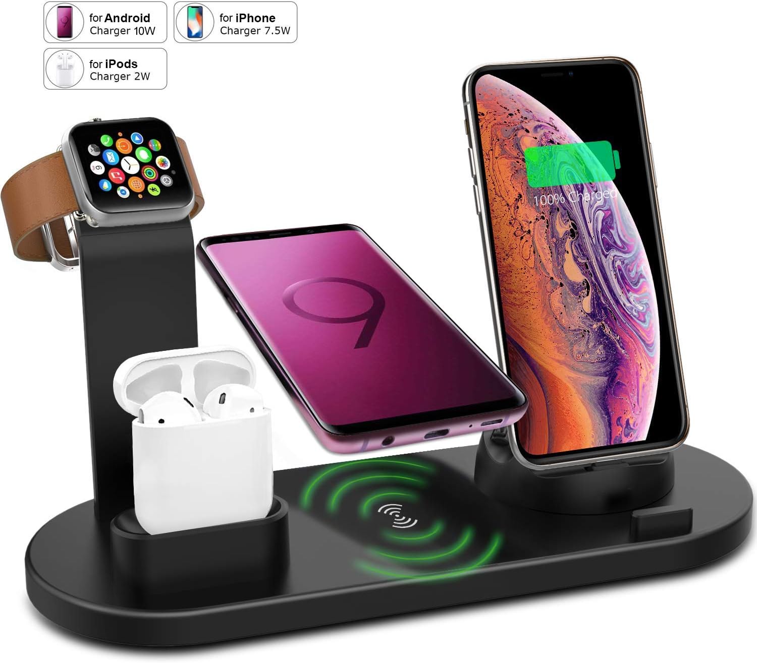 Wireless Charger Stand for iPhone Apple Watch Airpods, VRURC 3 in 1 Wireless Charging Dock Station Qi Fast Charging Pad for iPhone X/XS/XR/8/8 Plus for iWatch 4/3/2/1 S9 Max