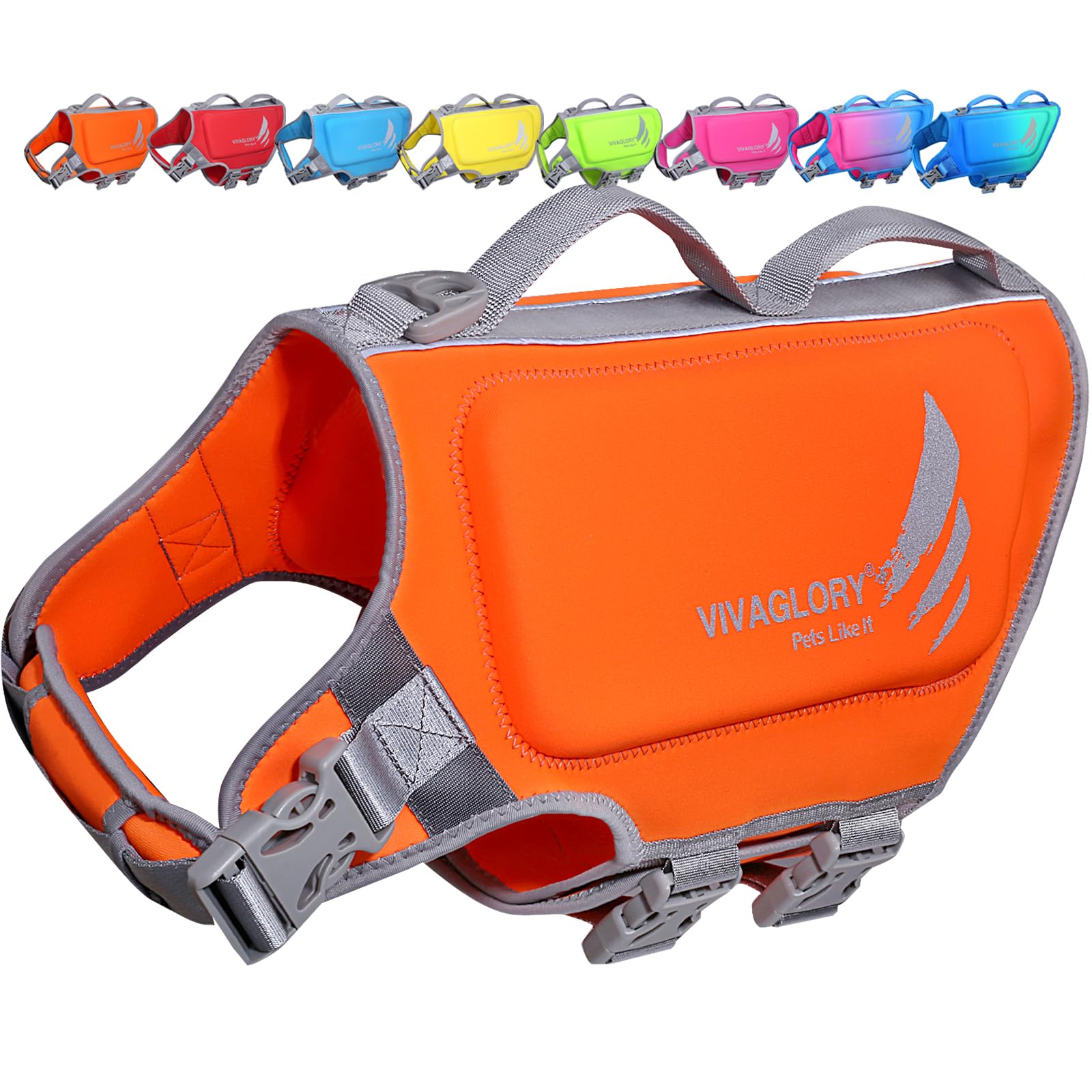 VIVAGLORY High Buoyancy Dog Life Jacket, Swim Vest with Handle, Dog Life Jacket for Swimming & Boating, Buoyancy for Doggy, L, Orange