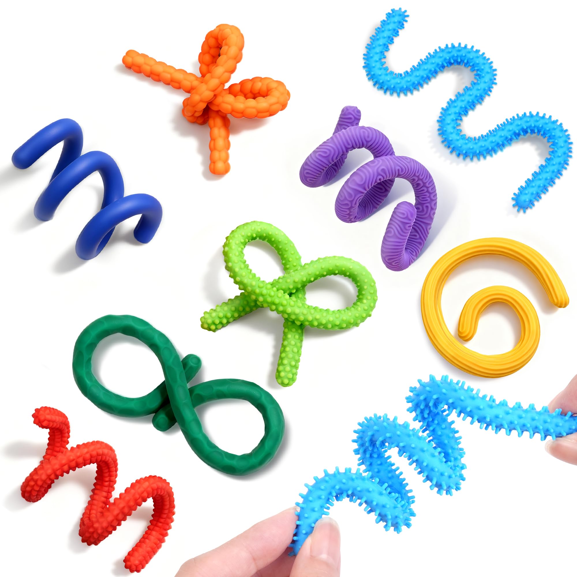 8Pack Silicone Sensory Sticks for Kid Girl Boy, Fidget Toys for Adult Silent Figette Classroom Prize Treasure Box Calming Corner ADHD Autism Autistic Airplane Travel Dementia Activities for Seniors