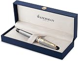 Waterman Expert Fountain Pen Stainless Steel 23k Gold Trim Medium Nib Gift Box