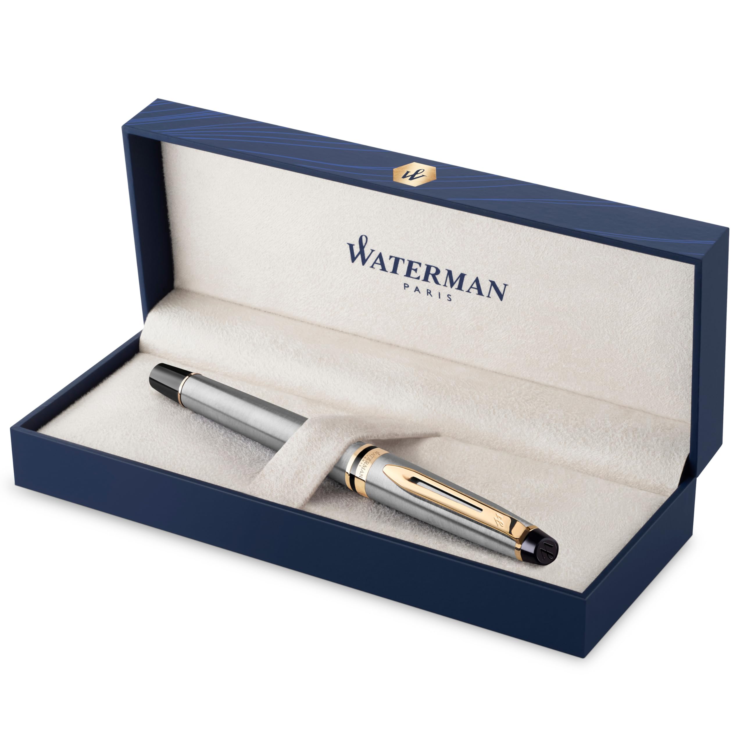 Waterman Expert Fountain Pen | Stainless Steel with 23k Gold Trim | Medium Nib | Gift Box — image 1
