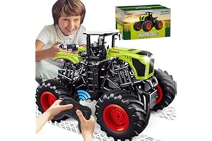GOHERO Remote Control Monster Truck Tractor Toy, 1:16 Scale Big Monster Trucks Toys for Kids 3-5-7, 2.4 Ghz RC Car Toy Tractors Set with Light & Sound, Farm Vehicle Toys for 3 4 6 7 8 Year Old Boys Girls