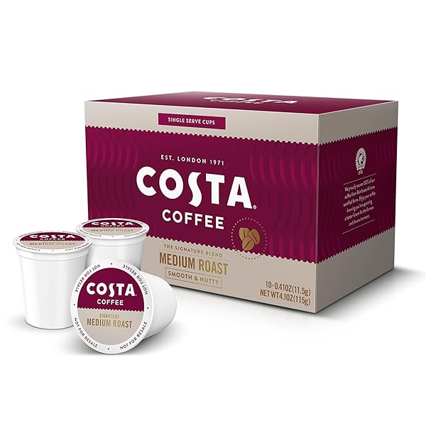 COSTA COFFEE MEDIUM ROAST SINGLE SERVE PODS – SIGNATURE BLEND – 10 CT BOX