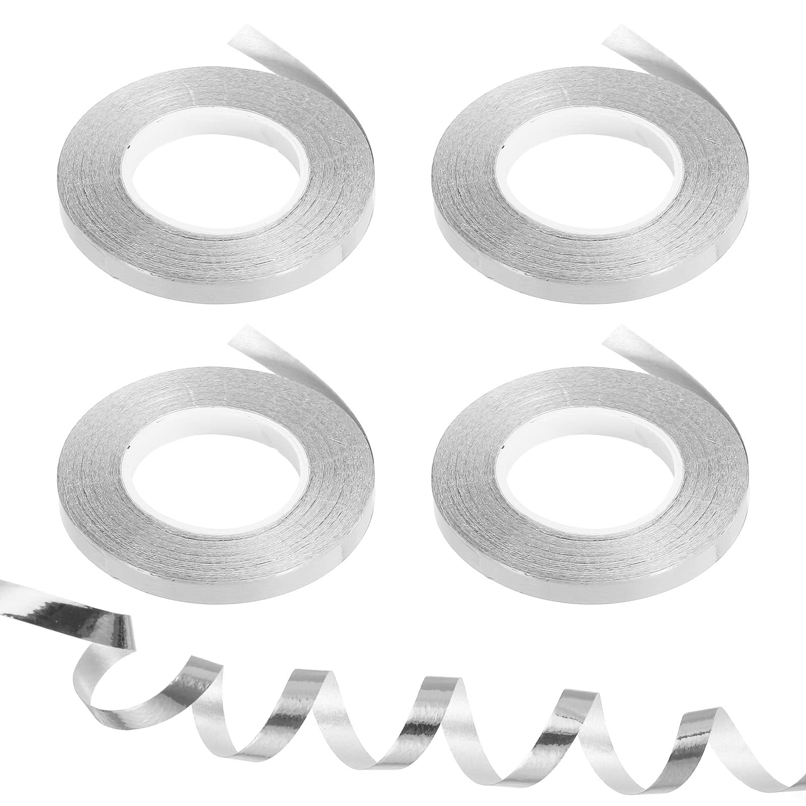 Photo 1 of PATIKIL 4pcs Curling Ribbon Crimped Balloon String Shiny Metallic 3/16 inch 11 Yards Iridescent for Party Decoration Gift Wrapping Crafts Silver
