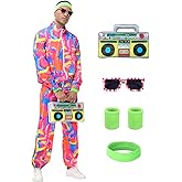 Tosjack 80s Outfit for Men Women,Neon Retro Tracksuit 90s Windbreaker Costume,Hip Hop Party Workout Track Suit Clothing