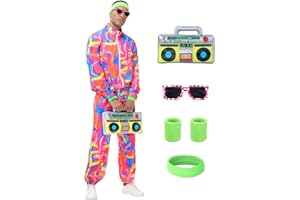 Tosjack 80s Outfit for Men Women,Neon Retro Tracksuit 90s Windbreaker Costume,Hip Hop Party Workout Track Suit Clothing