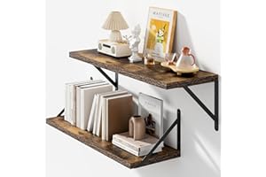 Heimlove Deep Floating Shelves for Wall, Wood Wall Shelves Mounted Set of 2, 24Wx8D Wide Floating Storage Bookshelf Decor wit