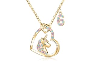Hidepoo Birthday Unicorns Gifts for Girls - Unicorn Necklace Birthday Gift for 3-16 Year Old Girl Colorful CZ Heart Pendant Unicorn Necklace for Girls Gifts Jewelry