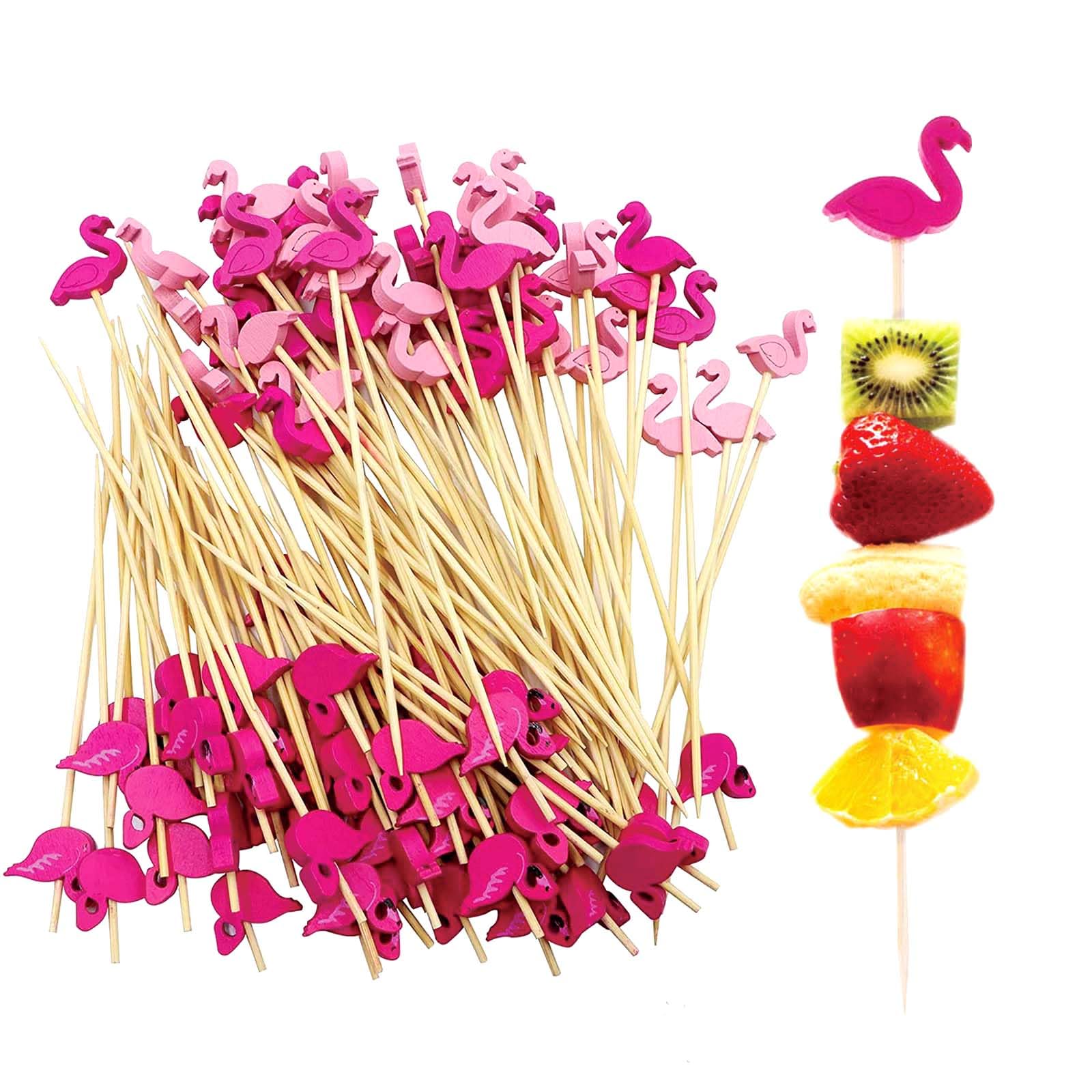 AWAVM 100pcs Flamingo Wooden Sticks, Cocktail Sticks, Fruit Picks, Cocktail Accessories for Drinks, Party Supplies, Toothpicks, Fruit, Sanwiches, Nibbles