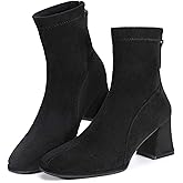 Trakxy Women's Square Toe Ankle Boots Faux Suede Low Block Heel Chelsea Boots Women Shoes