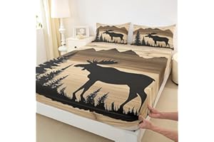 Erosebridal Antler Moose Fitted Sheet Full Size | Hunting Deer Bed Sheets Rustic Cabin Lodge Bedding Set Woodland Country Dee