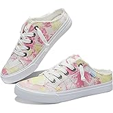 Obtaom Women Canvas Mules Memory Foam Clipper Fashion Sneakers Comfortable Slip-On Mule Backless Holiday Shoes