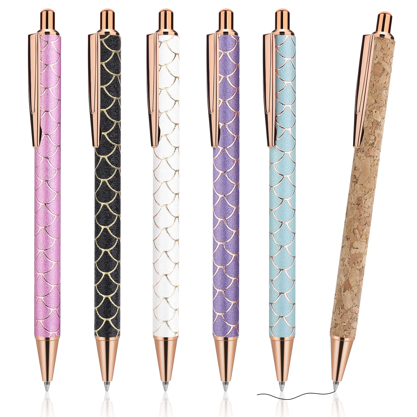 Molain 6 Pieces Bling Sparkly Metal Pens, Retractable Ballpoint Pens, Cute Glitter, 1.0mm, Black Ink Fine Tip Gift Pens, Writing Journal Pens (Water Drop Pattern)