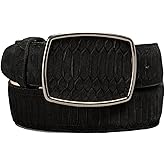 Genuine Premium Leather Exotic Python Snakeskin Print Western Belt with Removable Buckle for Men Women Cowboy Cowgirl - Black
