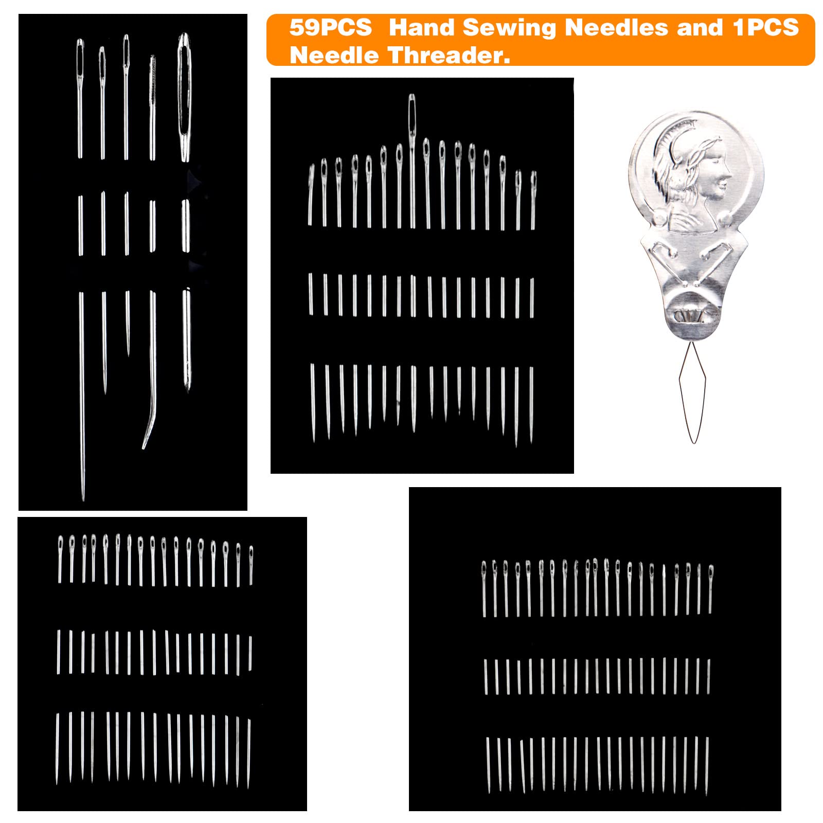 BronaGrand 55 Pieces Stainless Steel Big Eye Hand Sewing Needles Set with Different Sizes