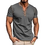 Men's Casual Henley Shirts Classic Button Cotton