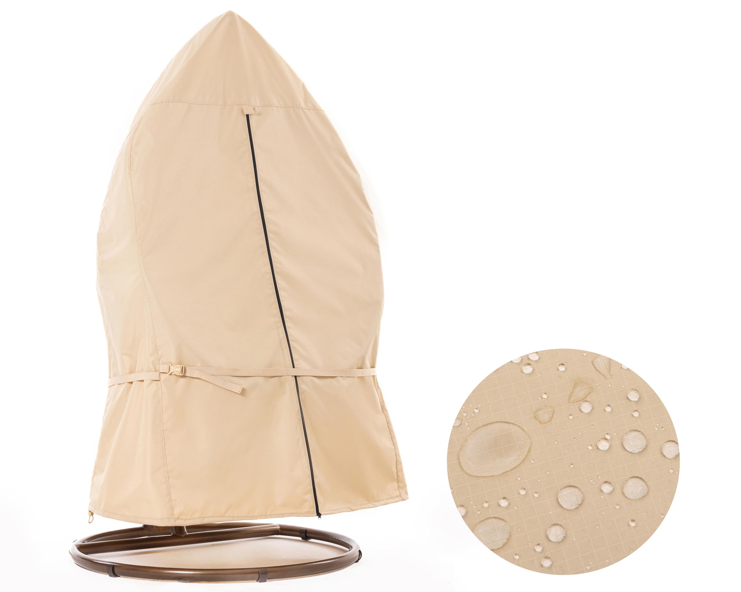 F&J Outdoors Beige Egg Chair Cover Heavy Duty Waterproof Garden Circle Chair Covers Patio Hanging Swing Chair 114x178cm Protective Cover for Balcony Basket Chair Waist Tightening Waterproof Zip