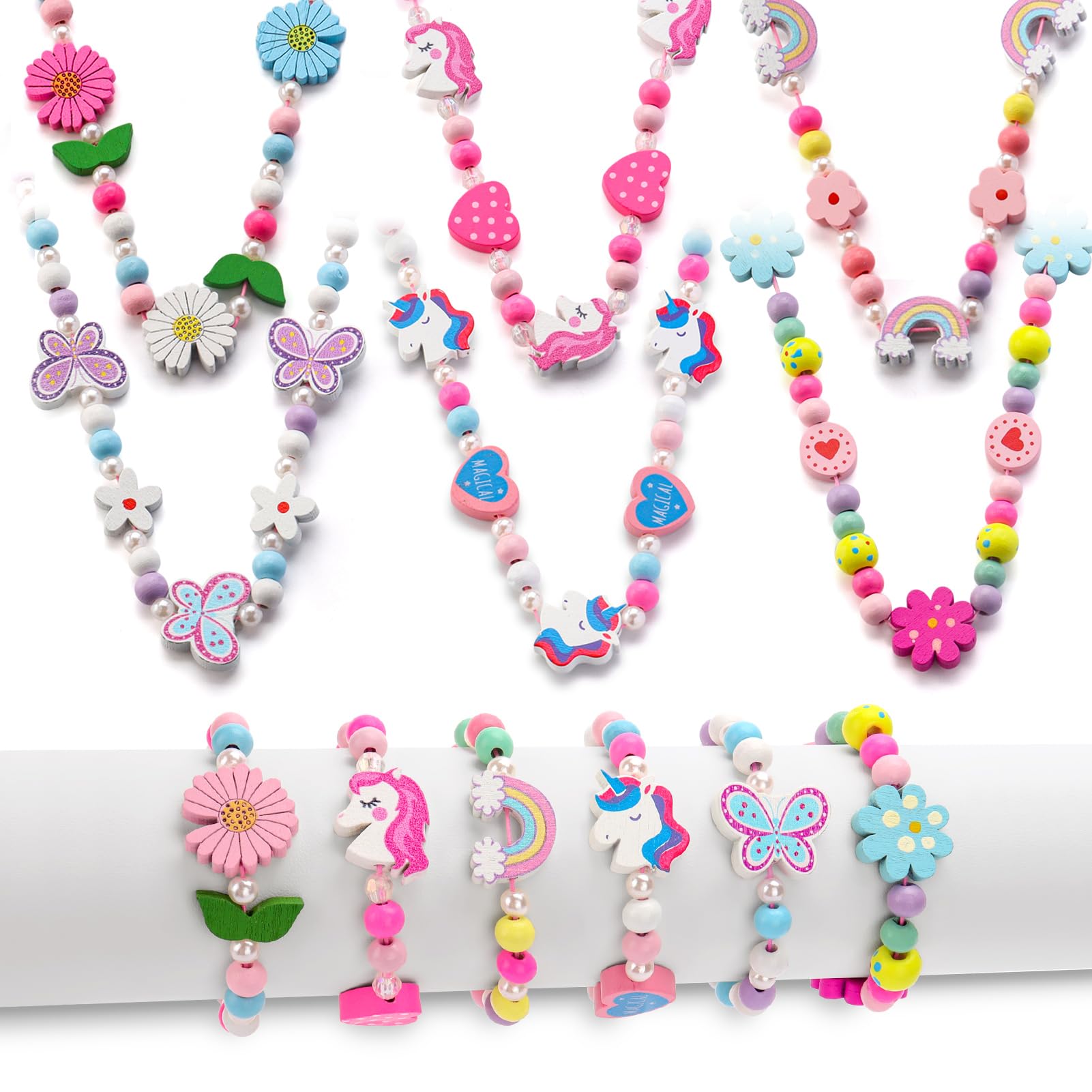 Hanqing 12Pcs Girls Princess Friendship Bracelets Necklace, Princess Party Bag Fillers, Party Bags for Kids Party, Christmas Birthday Party Favours