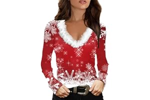 DGZTWLL Christmas Tops for Women 2023 V Neck Faux Fur Shirt Sexy Santa Mrs Claus Long Sleeve Trendy Christmas Party Blouses