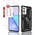 Anvzle for OnePlus 9 Case【Not Fit 9 Pro】 with [2 Pack] Tempered Glass Screen Protector, for OnePlus 9 5G Heavy Duty Armor [Military-Grade] Protective，with Magnetic Stand Phone Cover Black