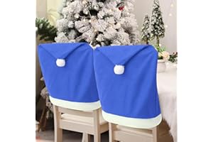 Asisca 6 Pieces Christmas Chair Covers Christmas Chair Back Covers, Non-Woven Blue Santa Claus Hat Christmas Chair Covers Kitchen Chair Covers for Christmas Home Dining Chair Decorations