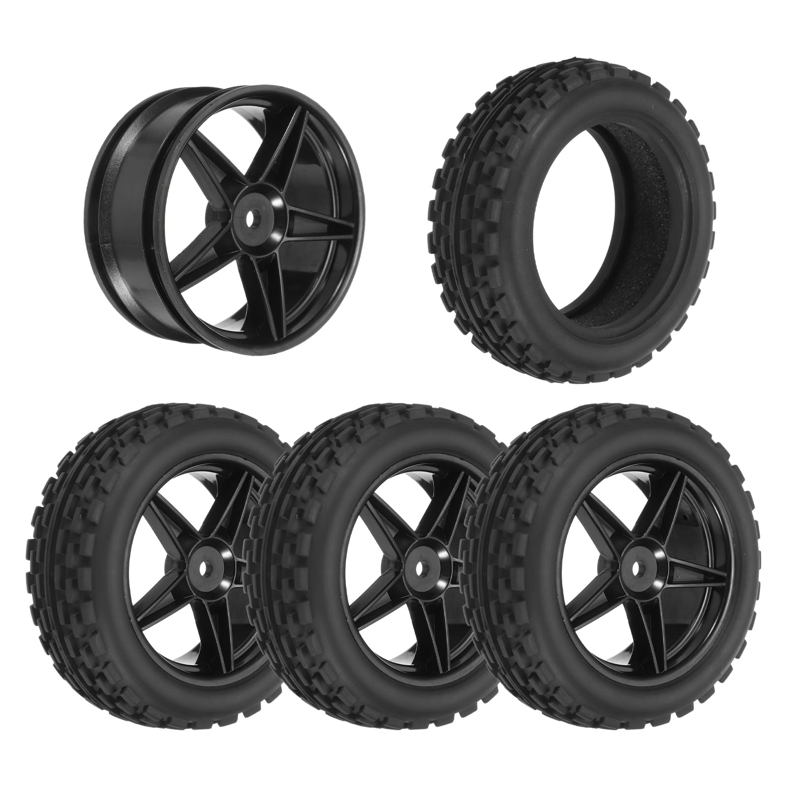 sourcing map 4-Pair High-Grip RC Car Tire & Wheel Set for 1/10 Scale Off-Road Cars - Soft Rubber Tyres with 12mm Hubs, Black — image 1