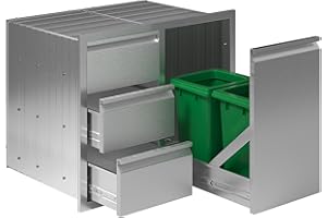 Jocisland Outdoor Kitchen Drawers 28" W×23" D×23" H Stainless Steel Drawers for Outdoor Kitchens, Single Door Trash Drawer & 3-Drawer Cabinet, Built-in BBQ Island Storage