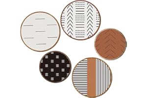 Yulejo 5 Pcs Aztec Wall Decor Vintage Boho Farmhouse Round Wall Art Western Wood Geometric Hanging Sign for Home Kitchen Bathroom Bedroom Living Room Mexican Wall Decor