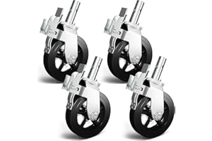 OK5STAR 8 Inch Scaffolding Wheels, Set of 4 Scaffold Caster with Dual Locking Brakes, Heavy Duty 750LBS Capacity per Rubber Caters 1-3/8" Solid Round Stem Replacement for Scaffold Workbench Shelves