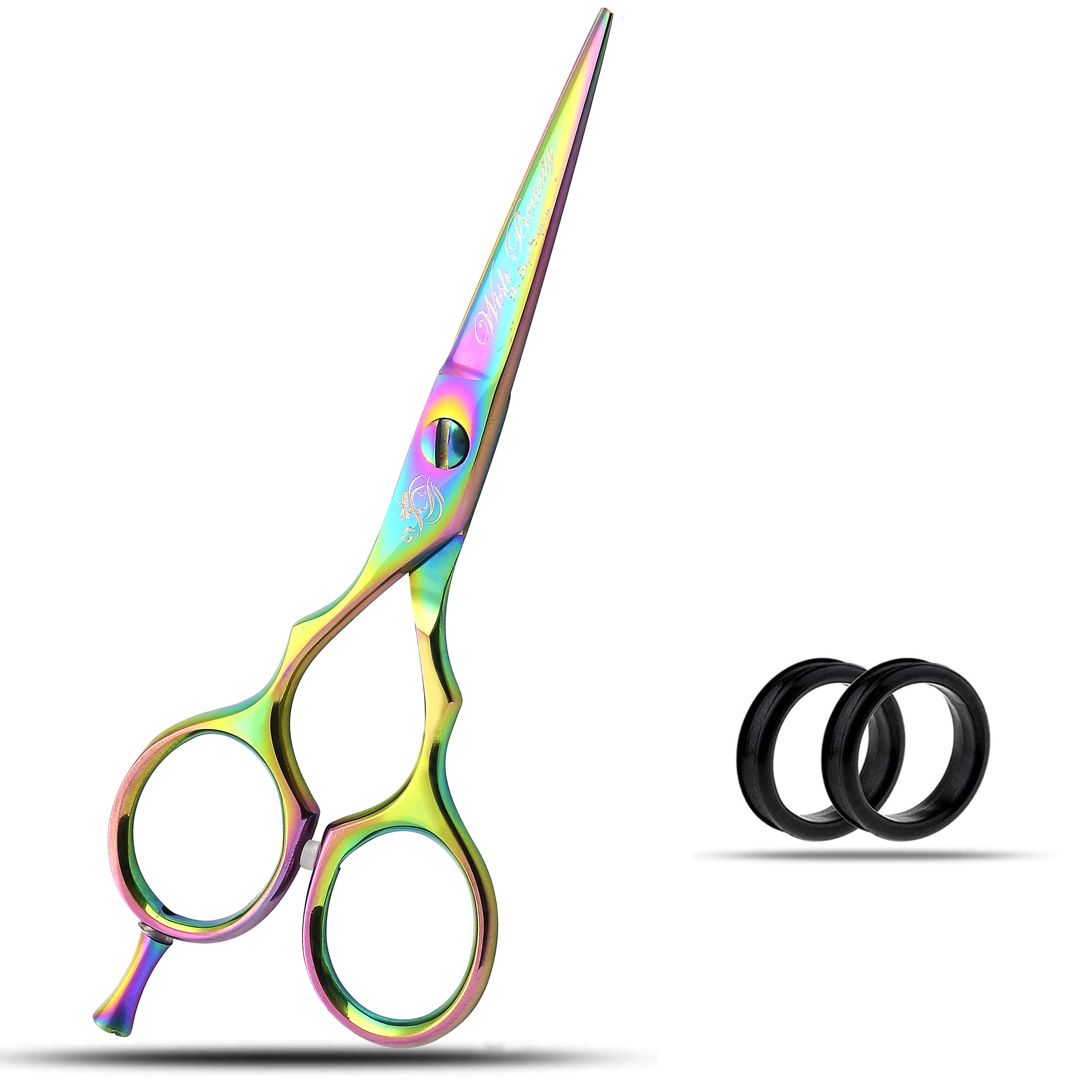 5" Hairdresser Scissors, Professional Hair Scissors Hairdressing Scissors for Salon, Barbers or Home Use, Light and Sharp (5" Left Handed Rainbow)