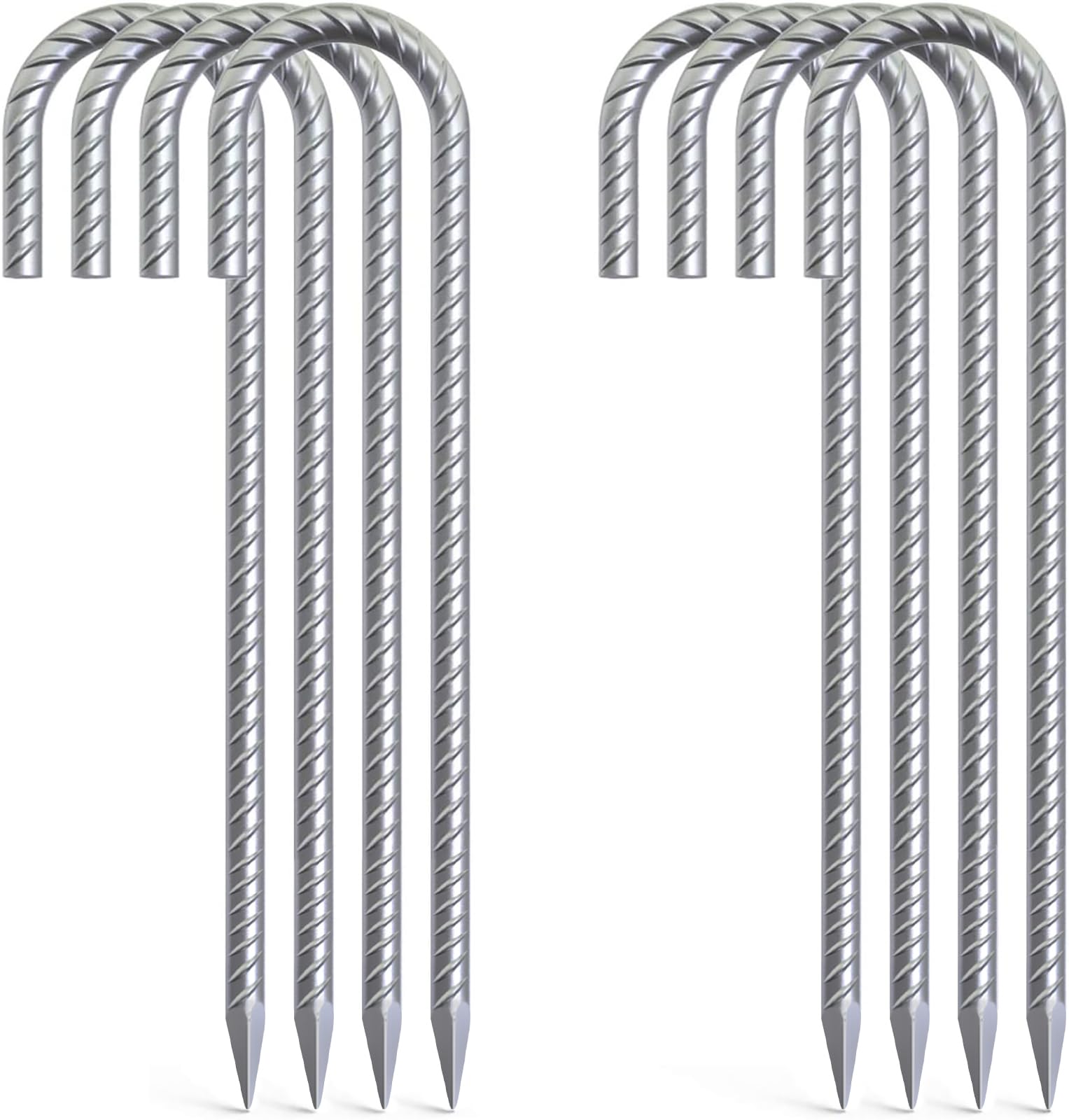 Photo 1 of AAGUT 12 Inch Galvanized Rebar Tent Stakes J Hook 8 Pack, Chain Link Fence Stakes Canopy Yard Landscape Garden Staples, Heavy Duty Metal Steel Ground Anchors