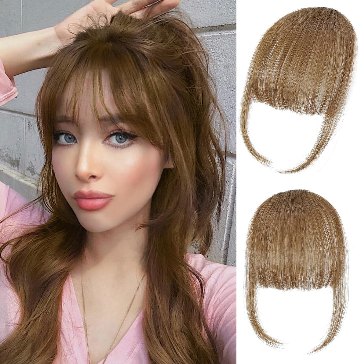 Photo 1 of ELEFOCUS Clip-in bangs - 100% human hair bangs clip 6# clip-in bangs extensions fake bangs wig with sideburns curved bangs suitable for daily wear