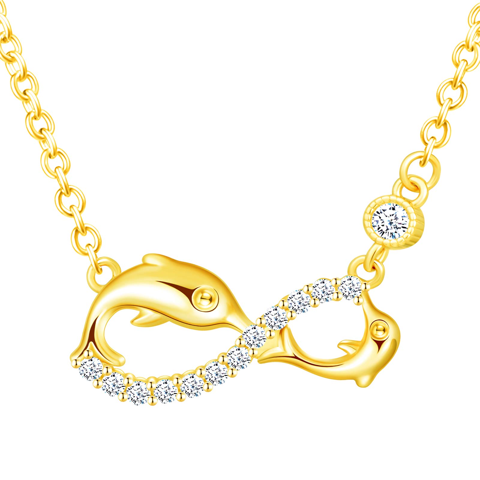 INFINIONLY Women's Girl's Necklace pendant, 925 sterling silver Jewellery Sets, Cute dolphin infinity symbol necklace, gold, Inlaid zircon, Christmas Mother's Day Valentine's Day and Birthday gift — image 1
