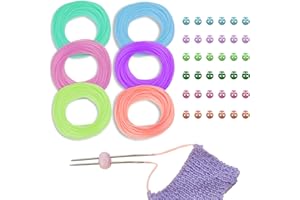 GeryVtee Cord Lock Kit Knitting Stitches Holder Barber Cord Stitch Markers Knit Stiches Keeper 36 Pcs Silicone Stitch Holders & 6 Rolls Round Barber Cords for Knitting Projects